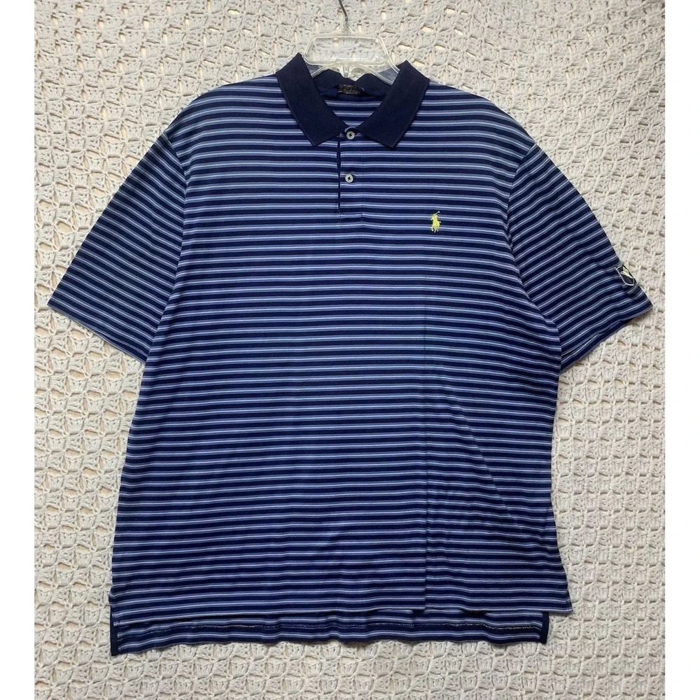 Polo Golf Ralph Lauren Shirt Mens L Navy Blue Striped 100%Pima Cotton Polo Shirt